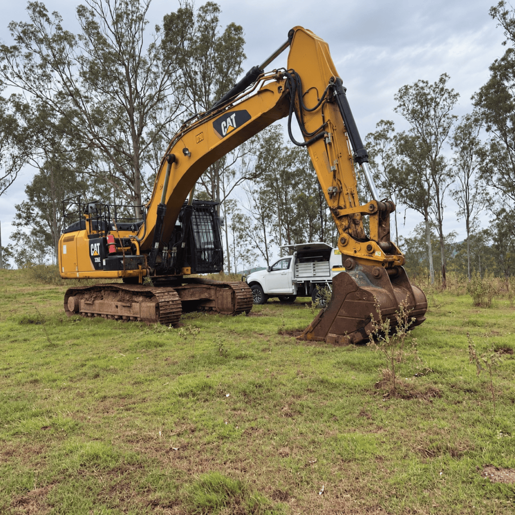 Earthmoving machine in the workshop
